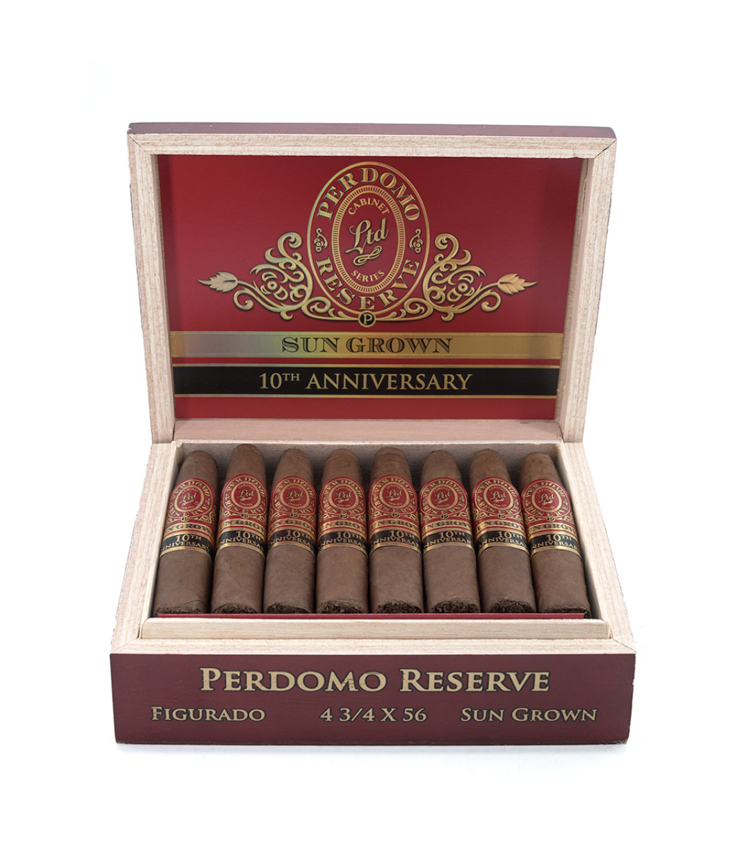 Perdomo Reserve 10Th Anniversary Sun Grown Figurado Cigar Box View 2 from AuCigars, premium Cuban cigar
