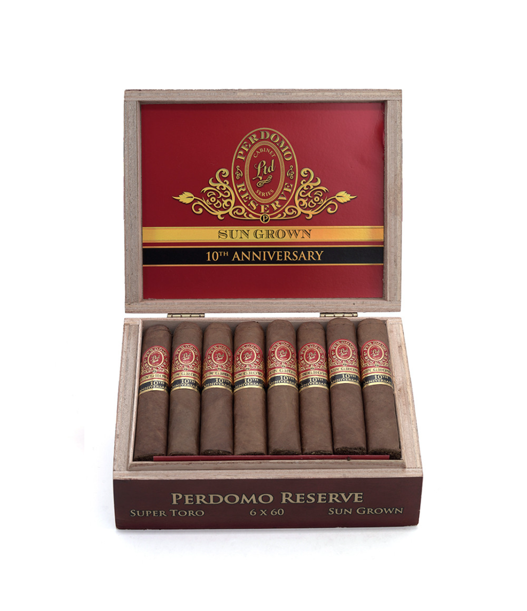 Perdomo Reserve 10Th Anniversary Sun Grown Super Toro Cigar Box View 2 from AuCigars, premium Cuban cigar
