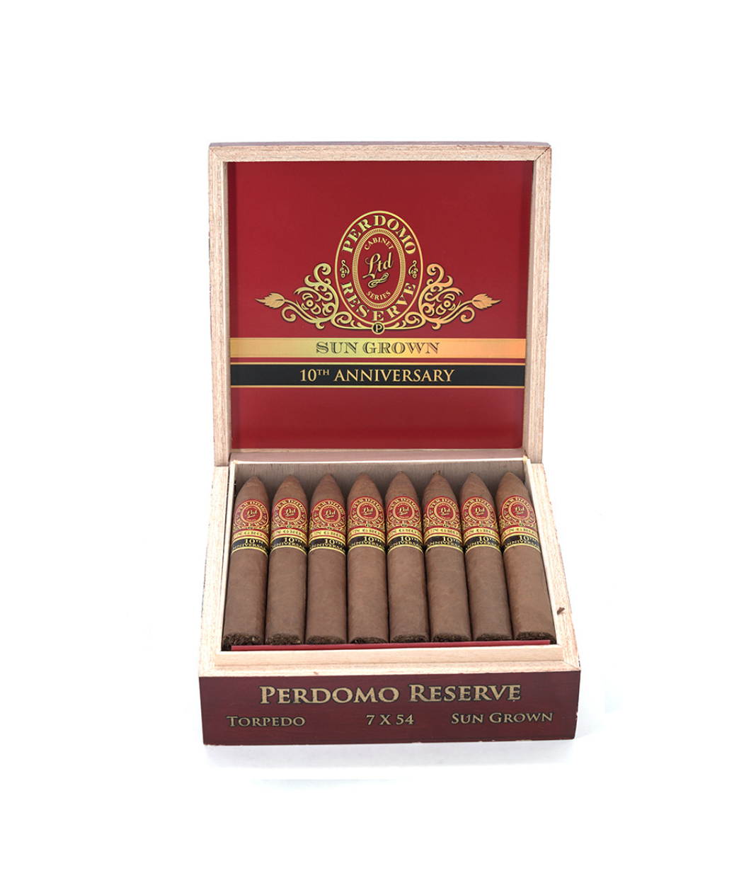 Perdomo Reserve 10Th Anniversary Sun Grown Torpedo Cigar Box View 2 from AuCigars, premium Cuban cigar