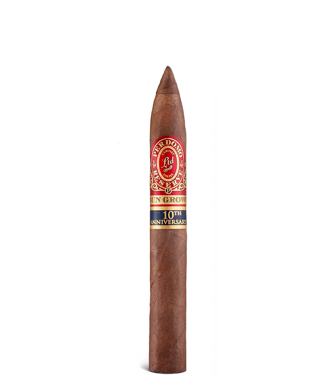 Perdomo Reserve 10Th Anniversary Sun Grown Torpedo Cigar close-up from AuCigars, premium Cuban cigar