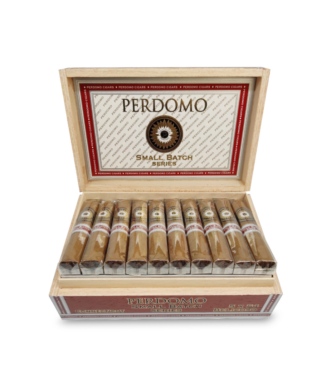 Perdomo Small Batch Series Connecticut Belicoso Cigar Box of 30 close-up from AuCigars, premium Cuban cigar