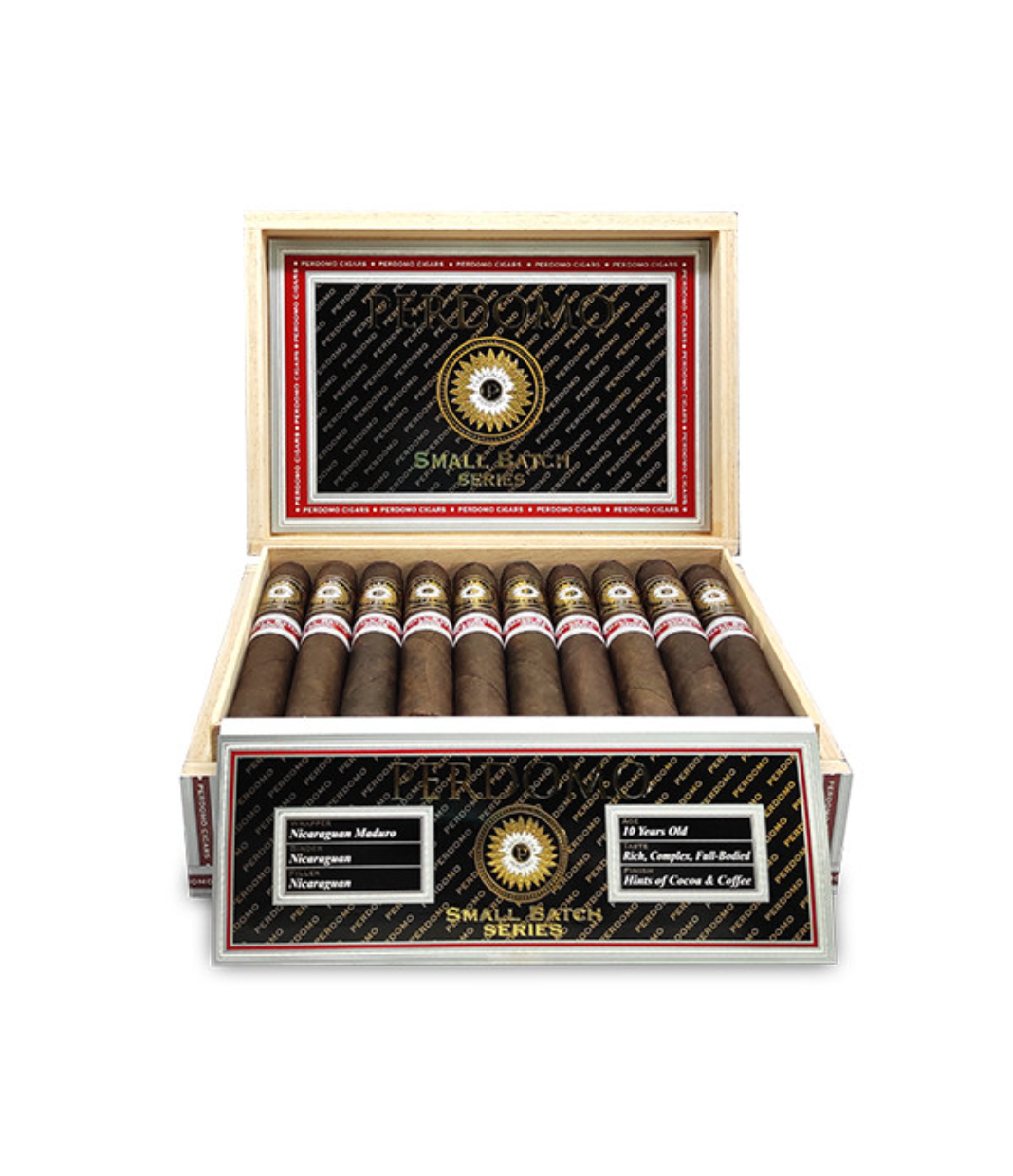 Perdomo Small Batch Series Maduro Toro Especial Cigar Box of 30 close-up from AuCigars, premium Cuban cigar