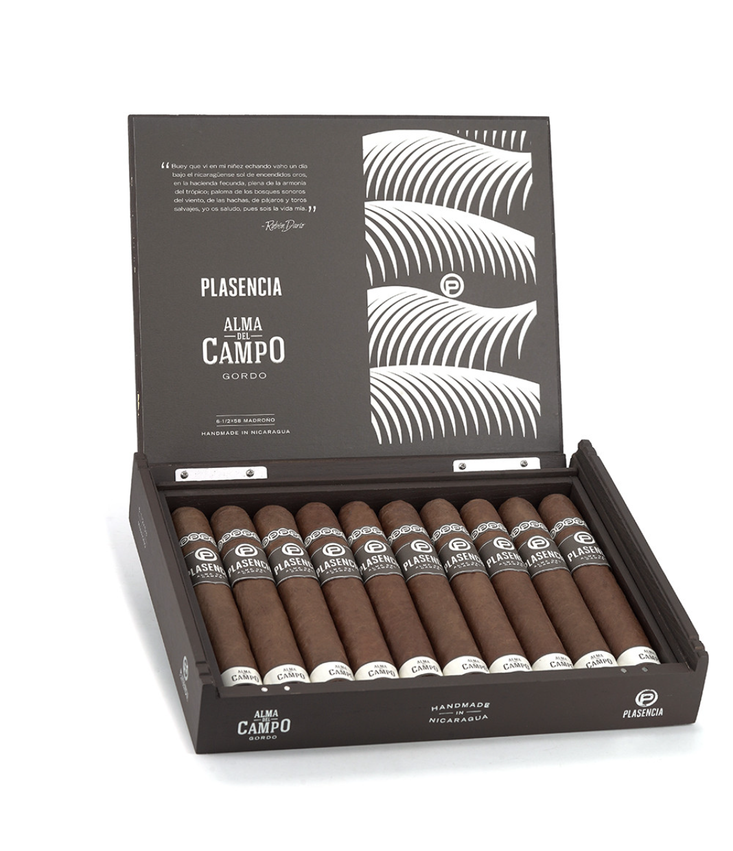 Plasencia Alma del Campo Madrono Cigar Box of 10 close-up from AuCigars, premium Cuban cigar