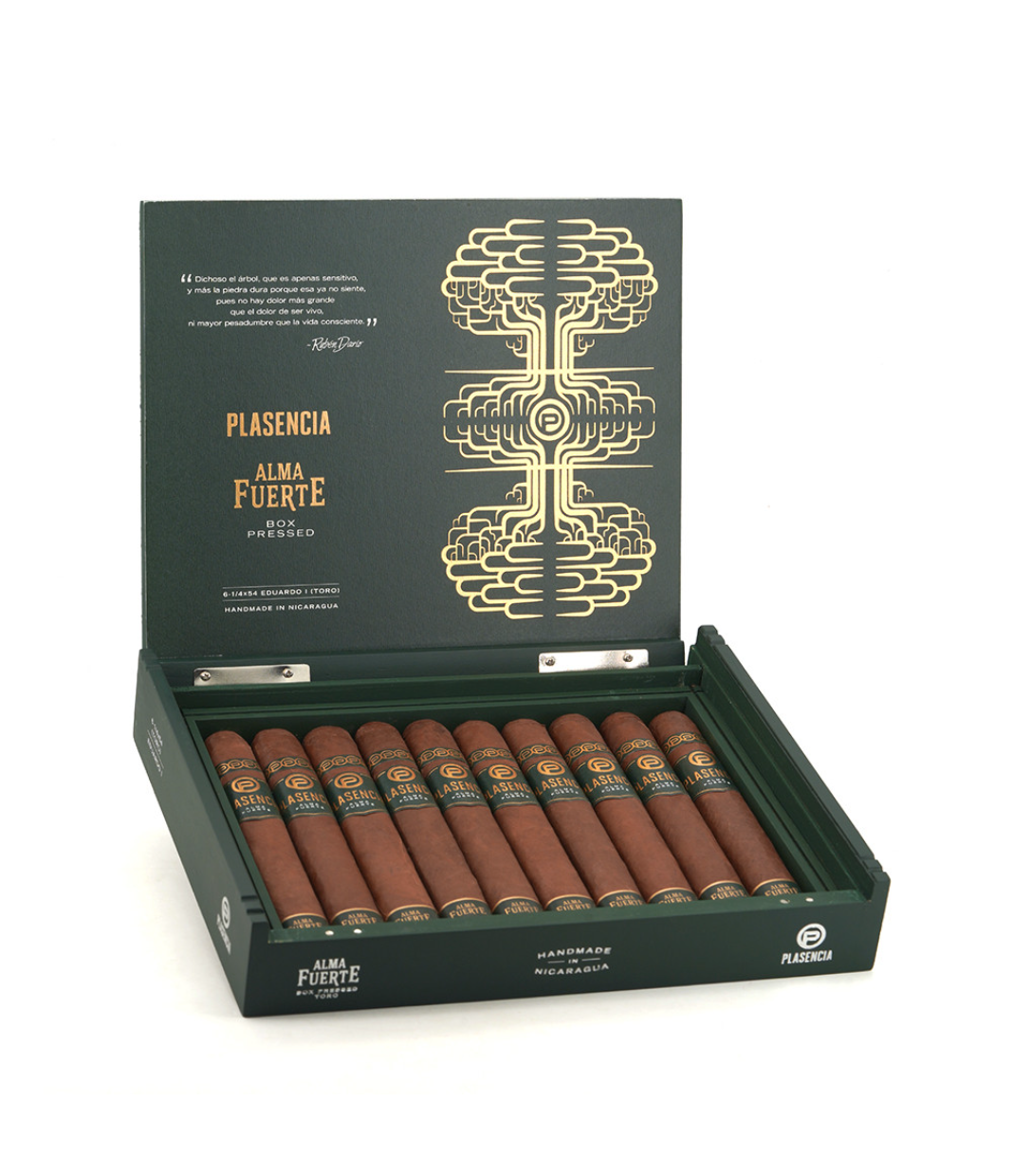 Plasencia Alma Fuerte Eduardo I Toro Colorado Claro Cigar Box of 10 close-up from AuCigars, premium Cuban cigar