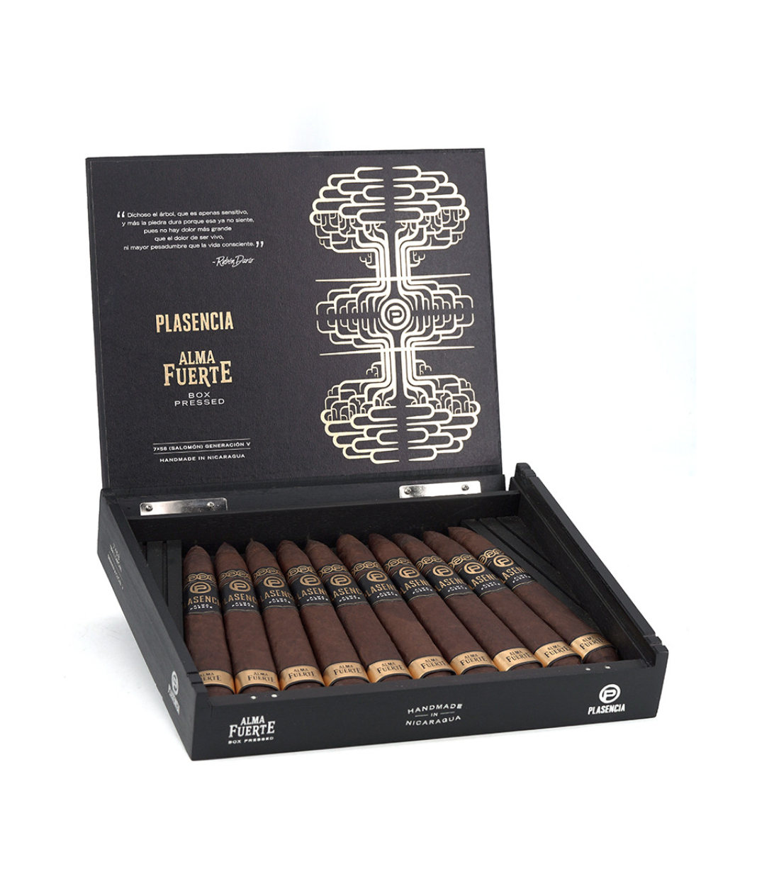 Plasencia Alma Fuerte Generacion V Cigar Box of 10 close-up from AuCigars, premium Cuban cigar