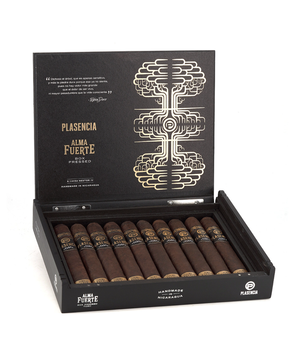 Plasencia Alma Fuerte Nestor IV Cigar Box of 10 close-up from AuCigars, premium Cuban cigar
