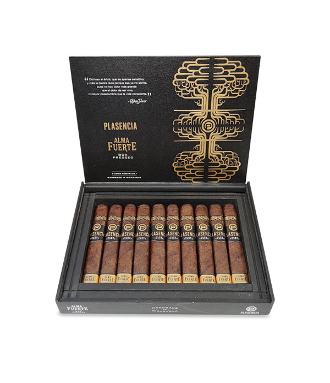 Plasencia Alma Fuerte Robustus I Cigar Box of 10 close-up from AuCigars, premium Cuban cigar