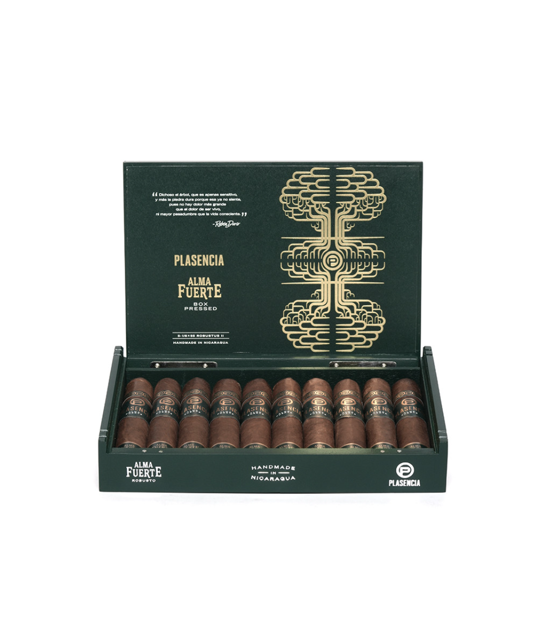 Plasencia Alma Fuerte Robustus II Robusto Cigar Box View 3 from AuCigars, premium Cuban cigar
