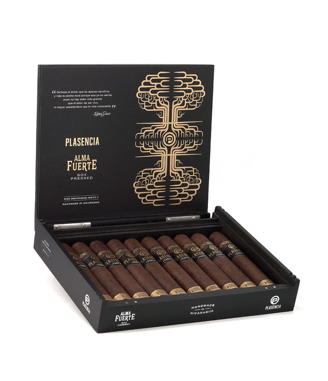 Plasencia Alma Fuerte Sixto II Cigar Box of 10 close-up from AuCigars, premium Cuban cigar