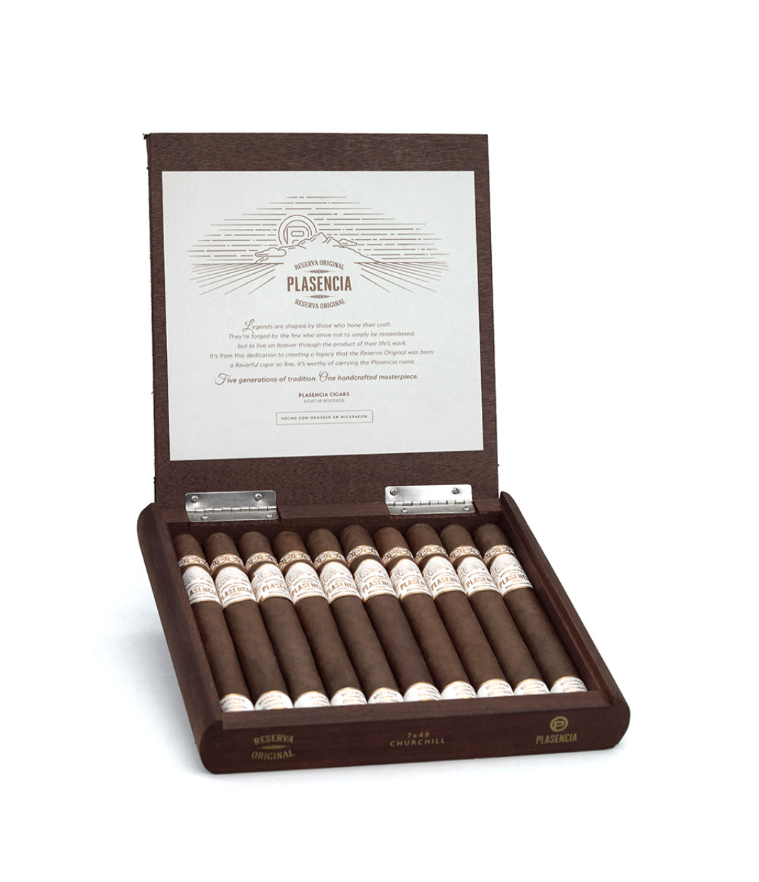 Plasencia Reserva Original Churchill Cigar Box of 10 close-up from AuCigars, premium Cuban cigar