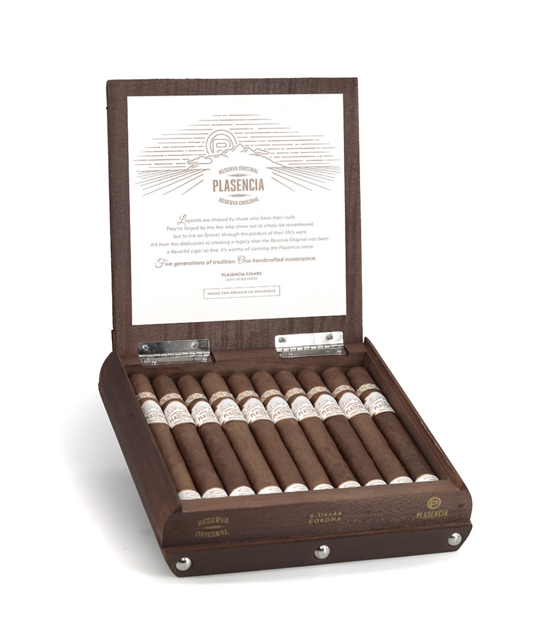 Plasencia Reserva Original Corona Cigar Box of 20 close-up from AuCigars, premium Cuban cigar