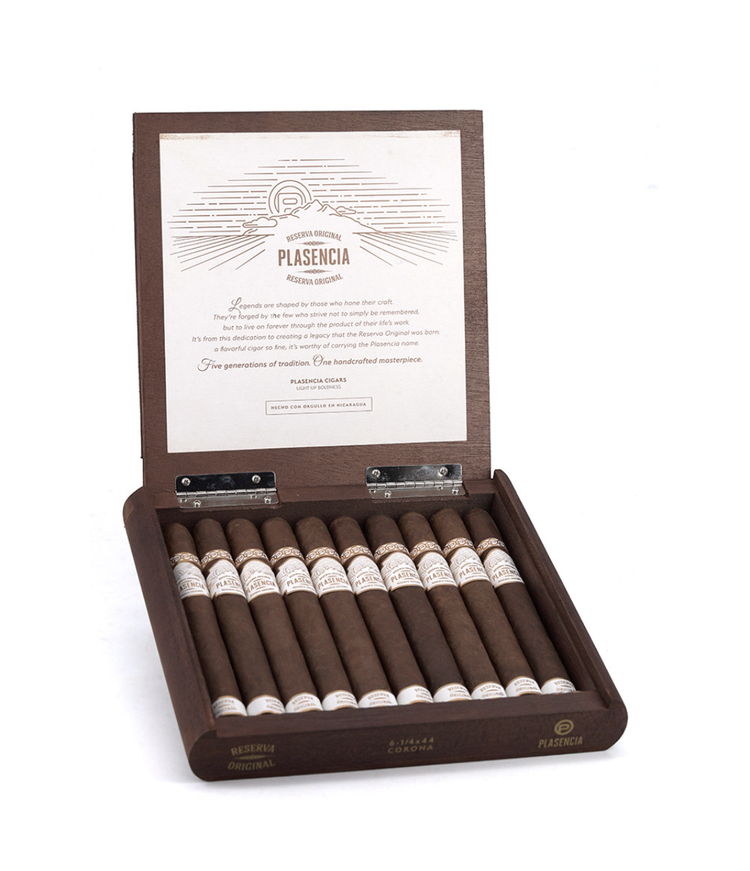 Plasencia Reserva Original Corona Cigar Box of 10 close-up from AuCigars, premium Cuban cigar