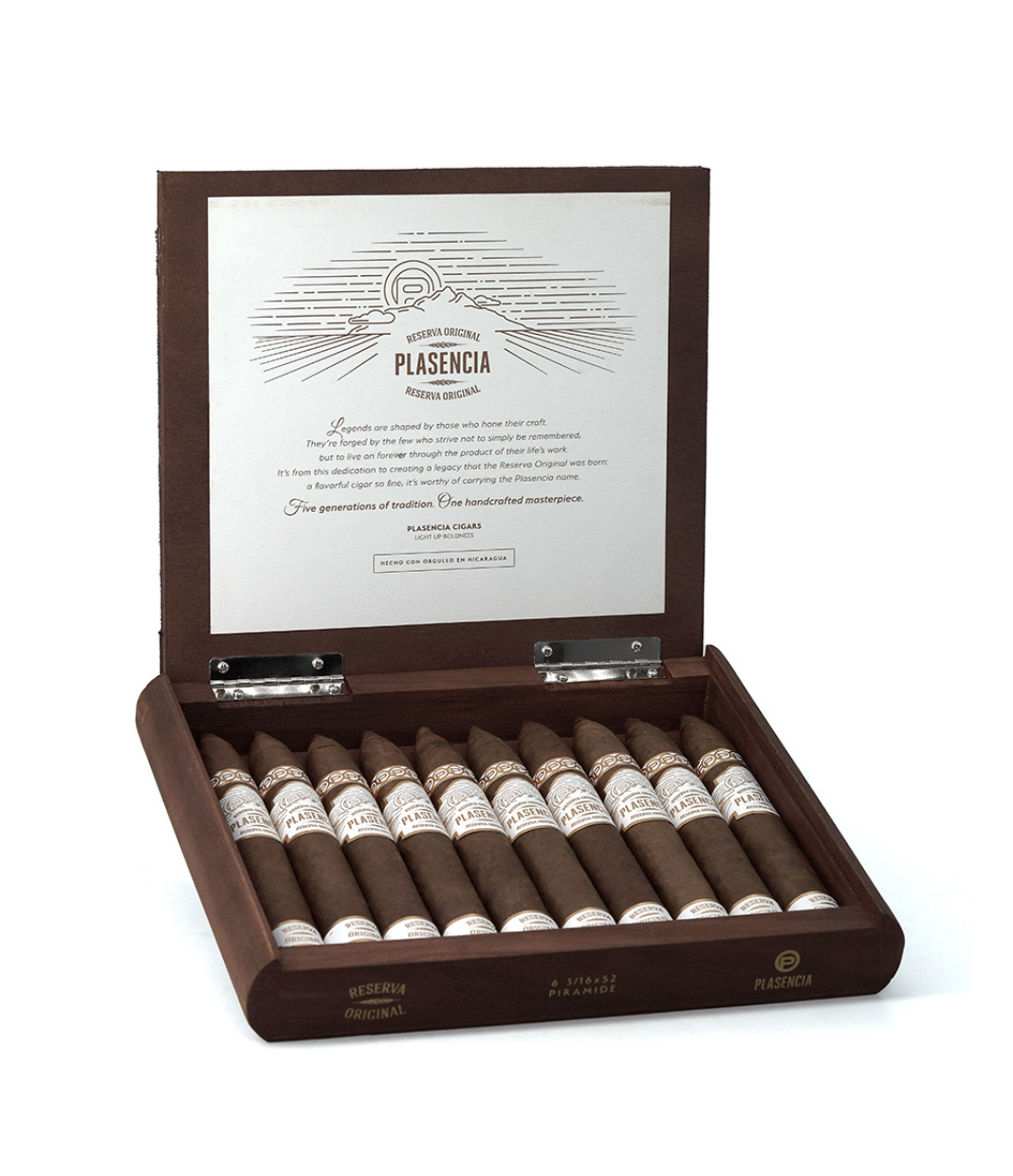 Plasencia Reserva Original Piramide Cigar Box of 10 close-up from AuCigars, premium Cuban cigar