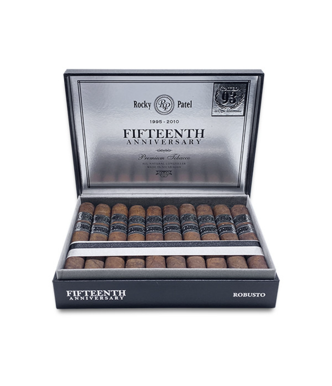 Rocky Patel 15th Anniversary Robusto Cigar Box of 20 close-up from AuCigars, premium Cuban cigar