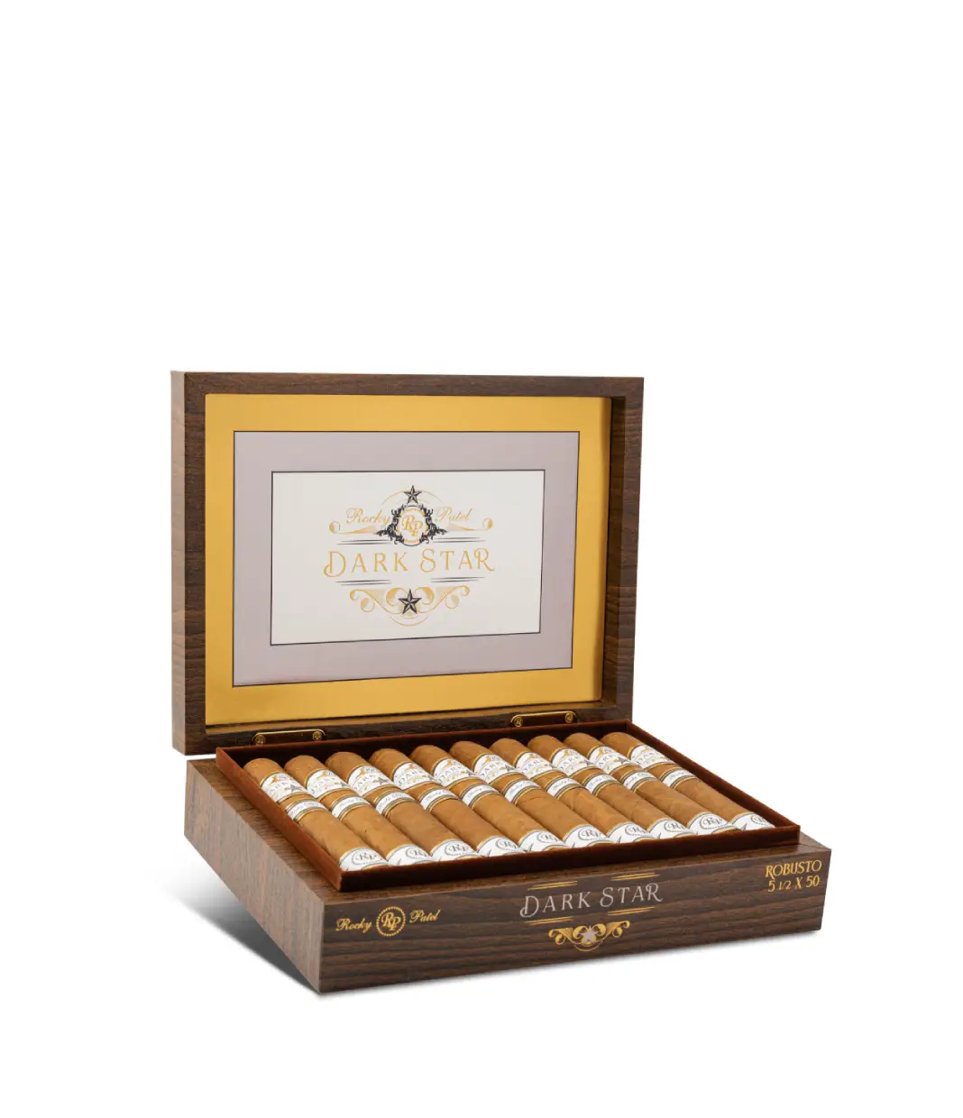 Rocky Patel Dark Star Robusto Cigar Box of 20 close-up from AuCigars, premium Cuban cigar
