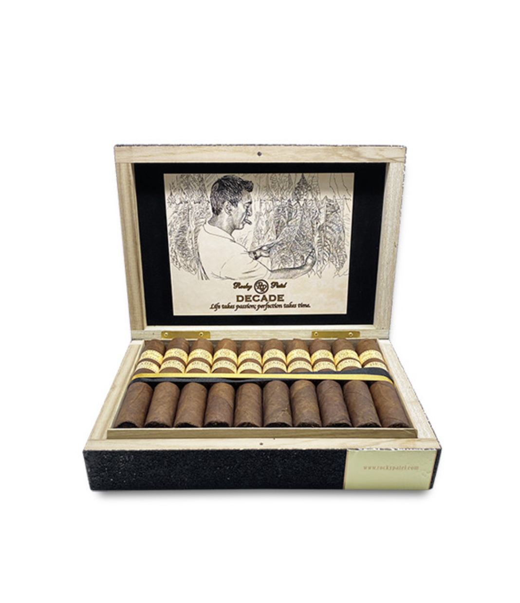 Rocky Patel Decade Emperor Cigar Box of 20 close-up from AuCigars, premium Cuban cigar