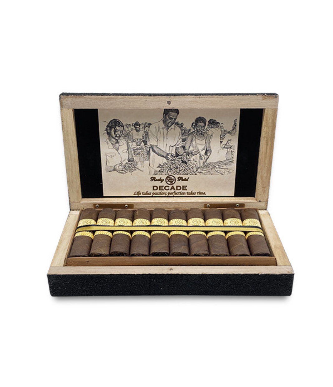 Rocky Patel Decade Short Robusto Cigar Box of 20 close-up from AuCigars, premium Cuban cigar