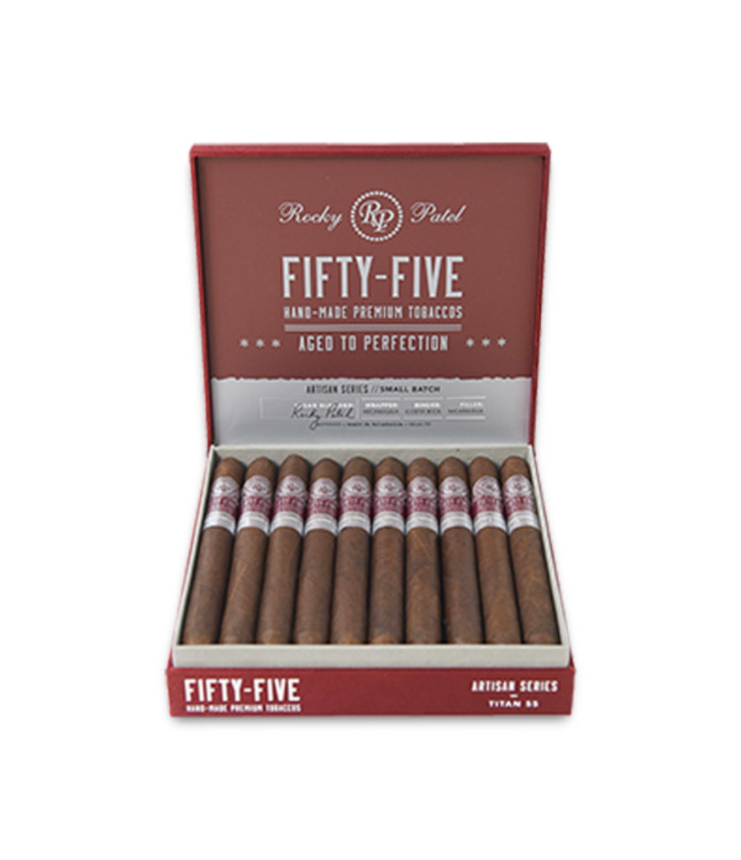 Rocky Patel Fifty-Five Robusto Cigar Box View 2 from AuCigars, premium Cuban cigar