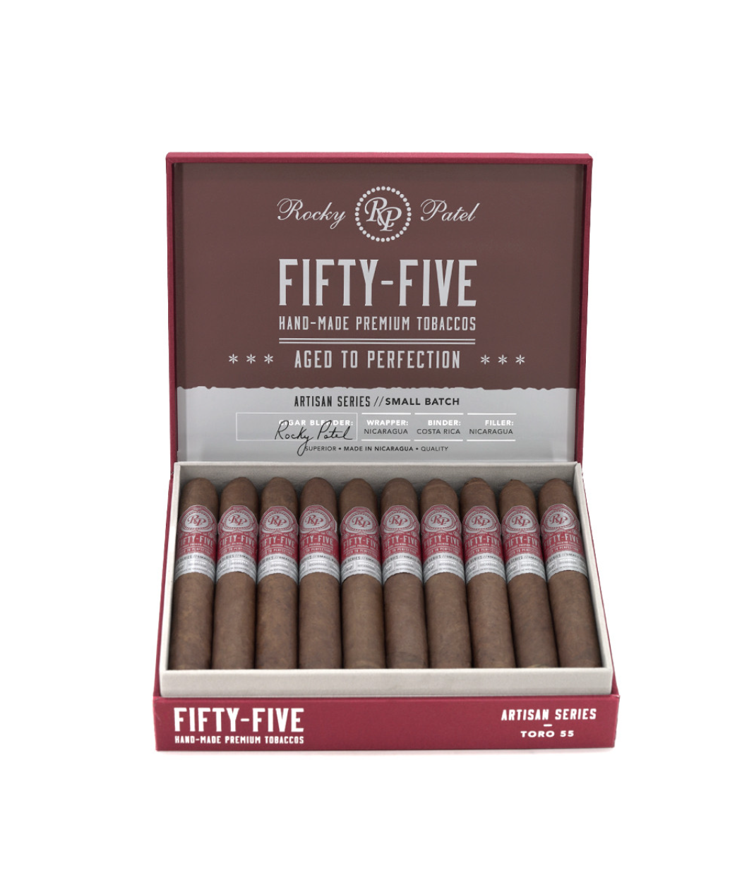 Rocky Patel Fifty-Five Toro Cigar Box View 2 from AuCigars, premium Cuban cigar