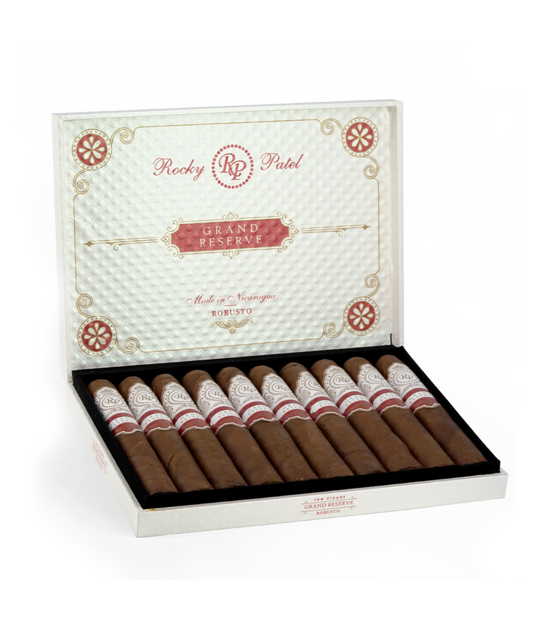 Rocky Patel Grand Reserve Robusto Cigar Box of 10 close-up from AuCigars, premium Cuban cigar