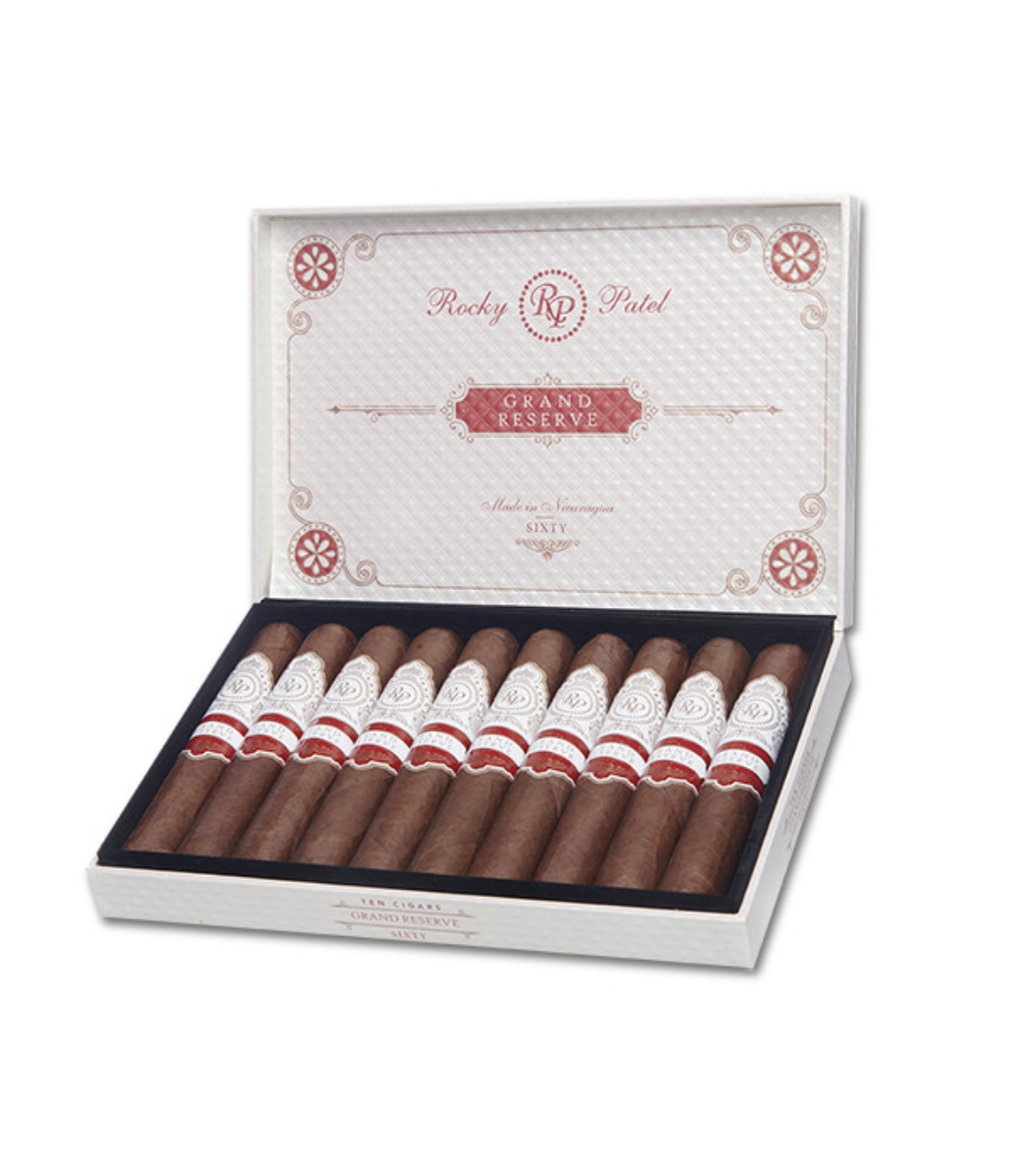 Rocky Patel Grand Reserve Sixty Cigar Box of 10 close-up from AuCigars, premium Cuban cigar