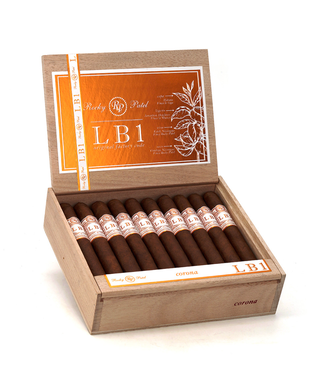 Rocky Patel LB1 Corona Cigar Box of 20 close-up from AuCigars, premium Cuban cigar