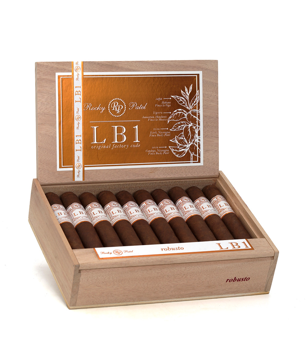 Rocky Patel LB1 Robusto Cigar Box of 20 close-up from AuCigars, premium Cuban cigar