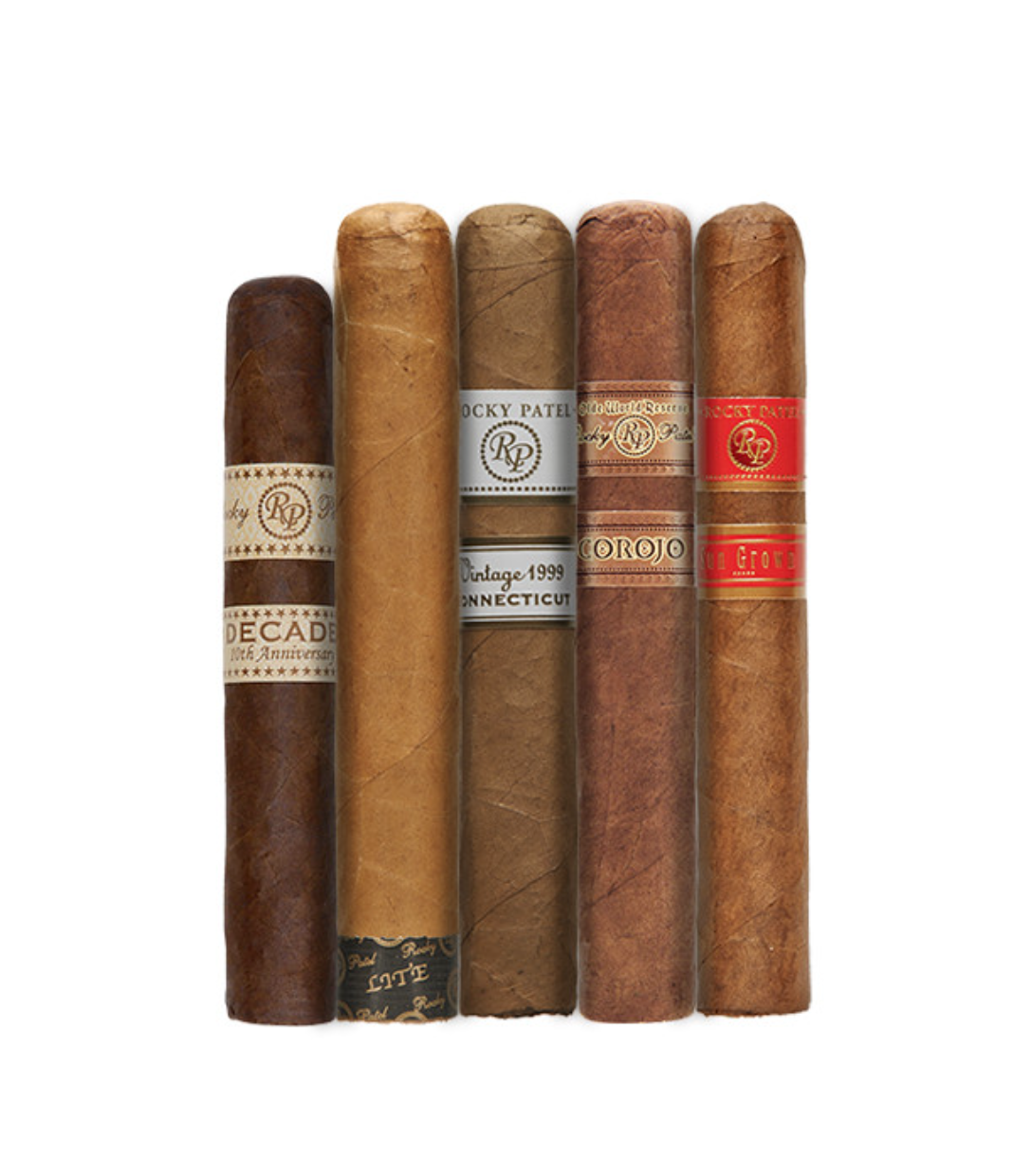 Rocky Patel Nicaragua Robusto Sampler Cigar Box of 5 close-up from AuCigars, premium Cuban cigar