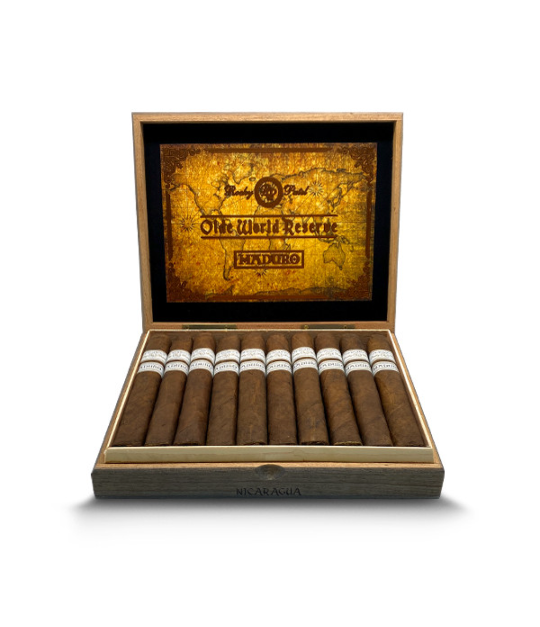 Rocky Patel Olde World Reserve Maduro Toro Cigar Box of 20 close-up from AuCigars, premium Cuban cigar