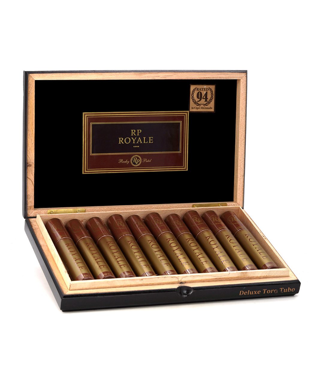 Rocky Patel Royale Toro Tubo Cigar Box of 10 close-up from AuCigars, premium Cuban cigar