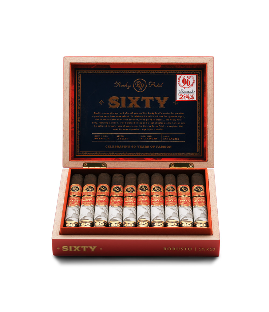 Rocky Patel Sixty Robusto Cigar Box View 2 from AuCigars, premium Cuban cigar
