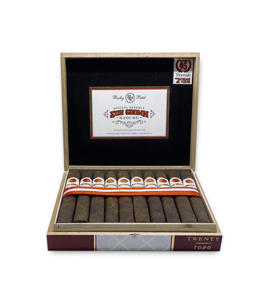 Rocky Patel Sun Grown Maduro Toro Cigar Box of 20 close-up from AuCigars, premium Cuban cigar