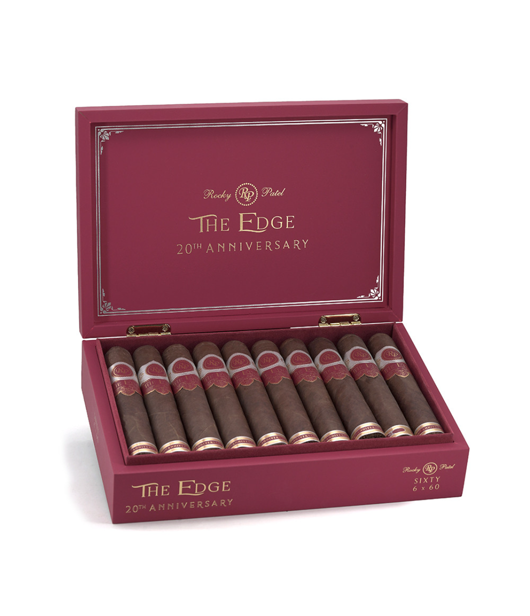 Rocky Patel the Edge 20th Anniversary Sixty Cigar Box of 20 close-up from AuCigars, premium Cuban cigar