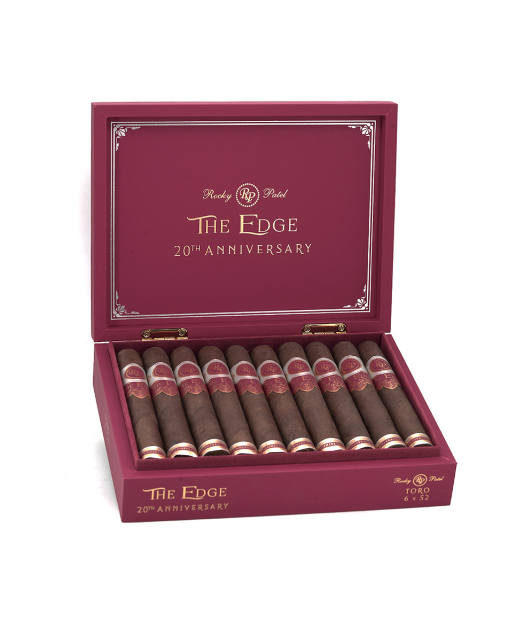 Rocky Patel the Edge 20th Anniversary Toro Cigar Box of 20 close-up from AuCigars, premium Cuban cigar