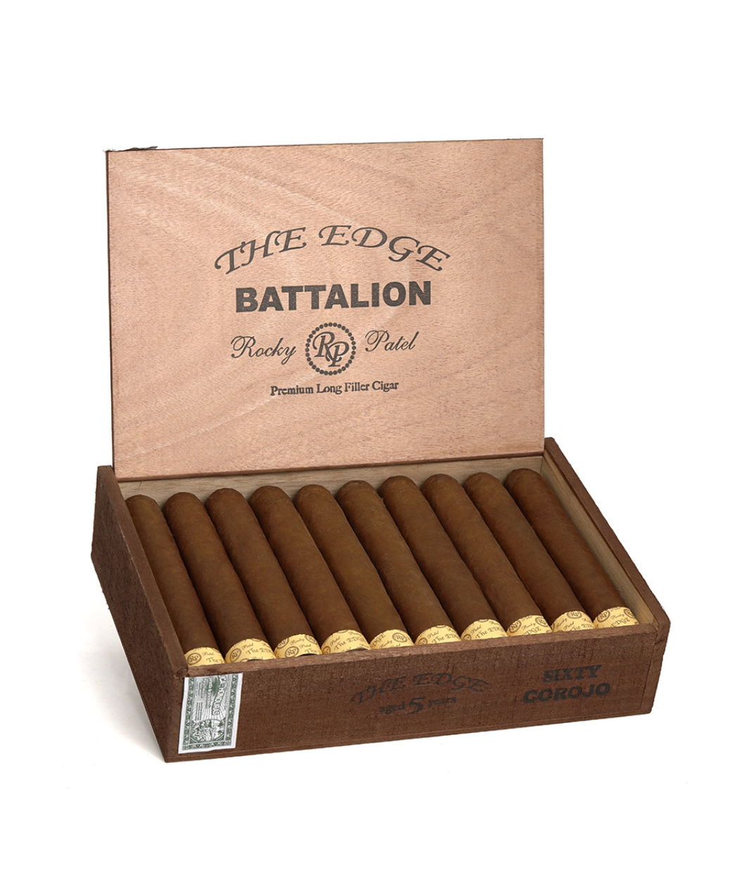 Rocky Patel The Edge Battalion Corojo Cigar Box of 20 close-up from AuCigars, premium Cuban cigar