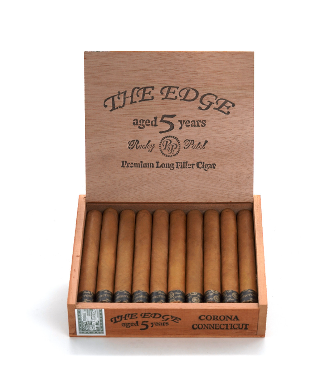 Rocky Patel The Edge Connecticut Corona Cigar Box View 2 from AuCigars, premium Cuban cigar