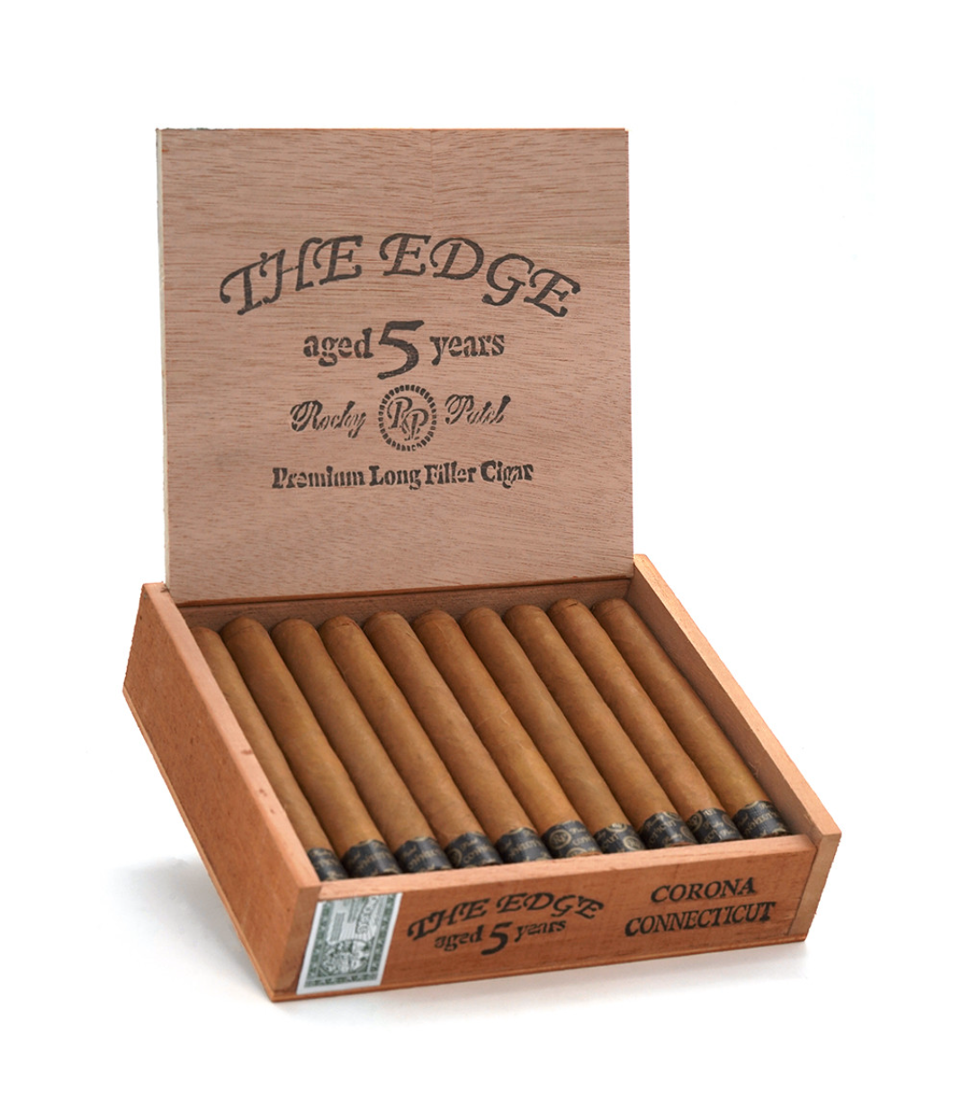 Rocky Patel The Edge Connecticut Corona Cigar Box of 20 close-up from AuCigars, premium Cuban cigar