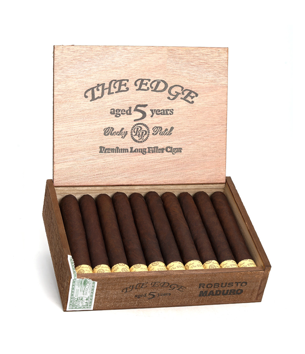 Rocky Patel The Edge Robusto Maduro Cigar Box of 20 close-up from AuCigars, premium Cuban cigar