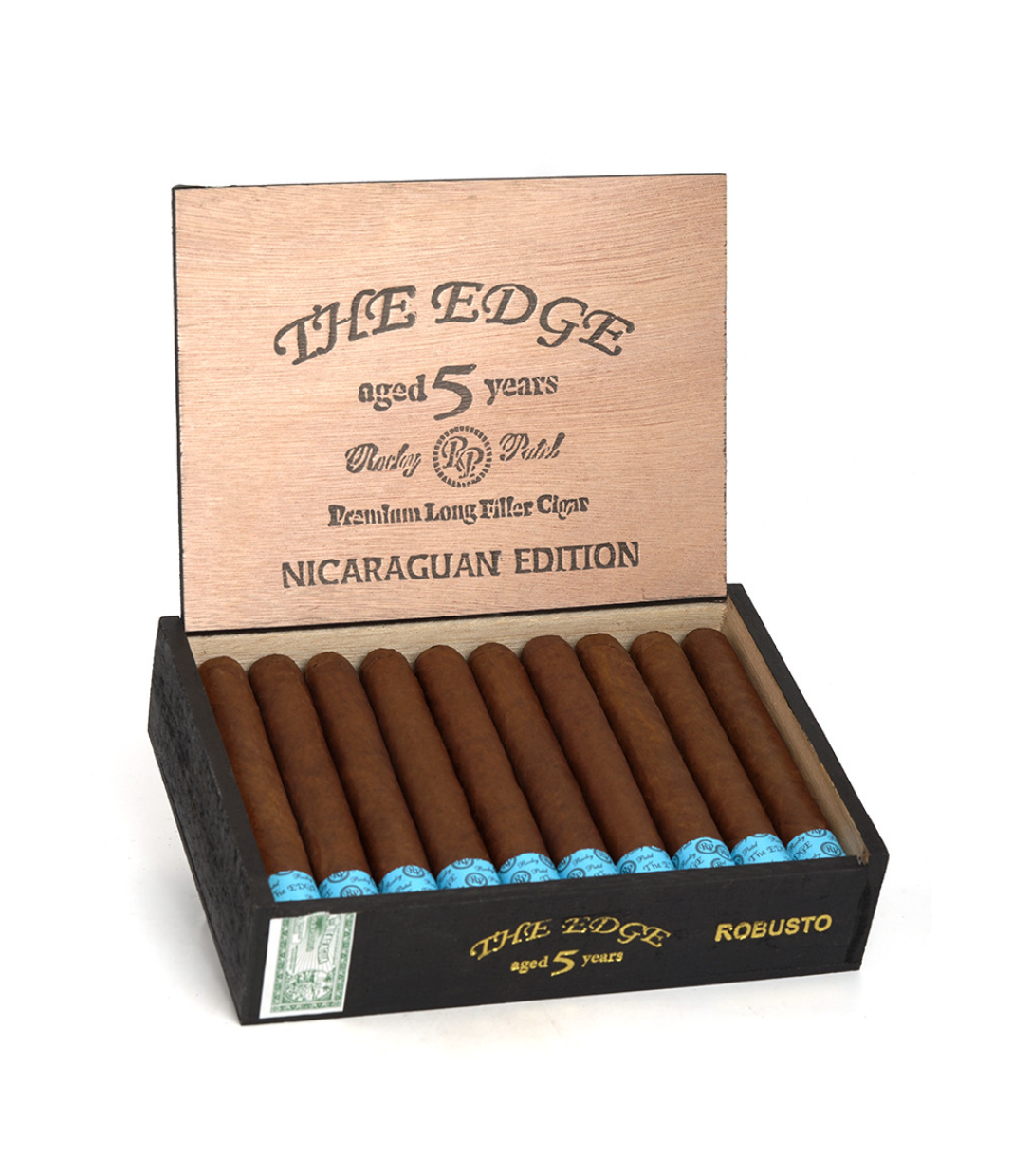 Rocky Patel The Edge Robusto Nicaragua Edition Cigar Box of 20 close-up from AuCigars, premium Cuban cigar