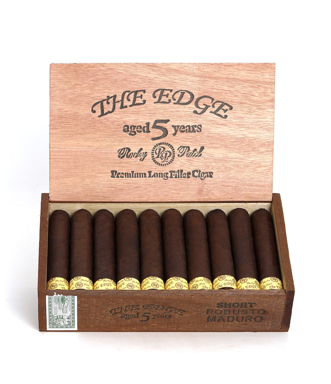 Rocky Patel The Edge Short Robusto Maduro Cigar Box View 2 from AuCigars, premium Cuban cigar