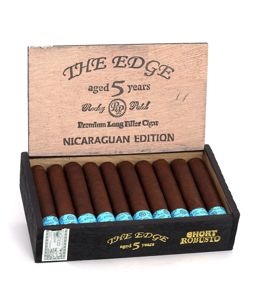Rocky Patel The Edge Short Robusto Nicaragua Cigar Box of 20 close-up from AuCigars, premium Cuban cigar
