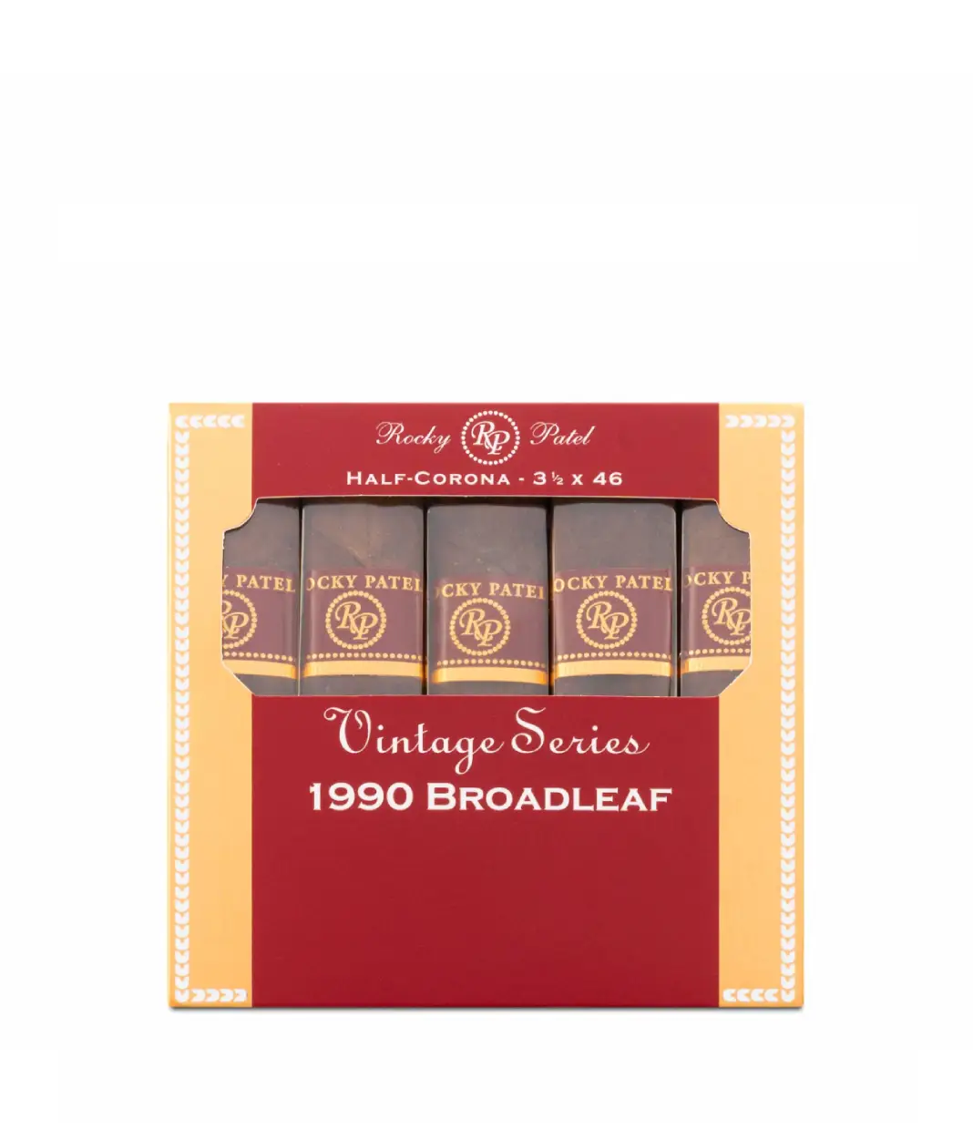 Rocky Patel Vintage 1990 Half Coronas Cigar Box of 10 X 5 close-up from AuCigars, premium Dominican Republic cigar