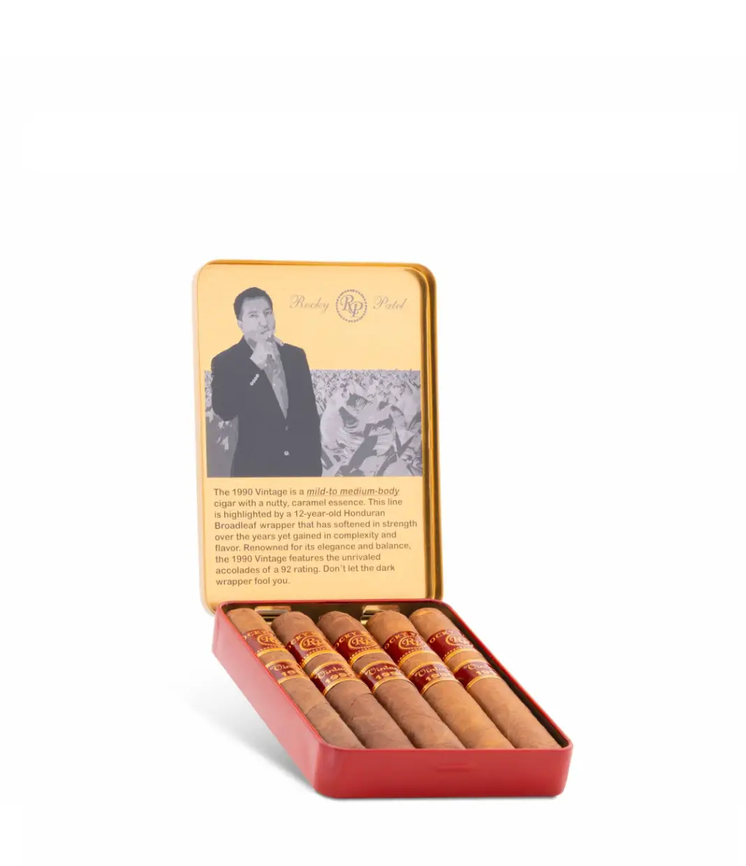 Rocky Patel Vintage 1990 Juniors Cigar Box of 10 X 5 close-up from AuCigars, premium Cuban cigar