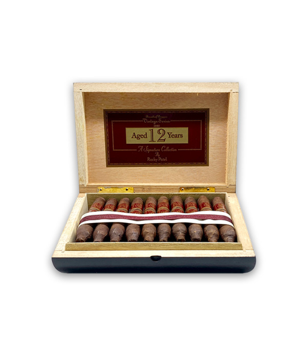 Rocky Patel Vintage 1990 Perfecto Cigar Box of 20 close-up from AuCigars, premium Cuban cigar