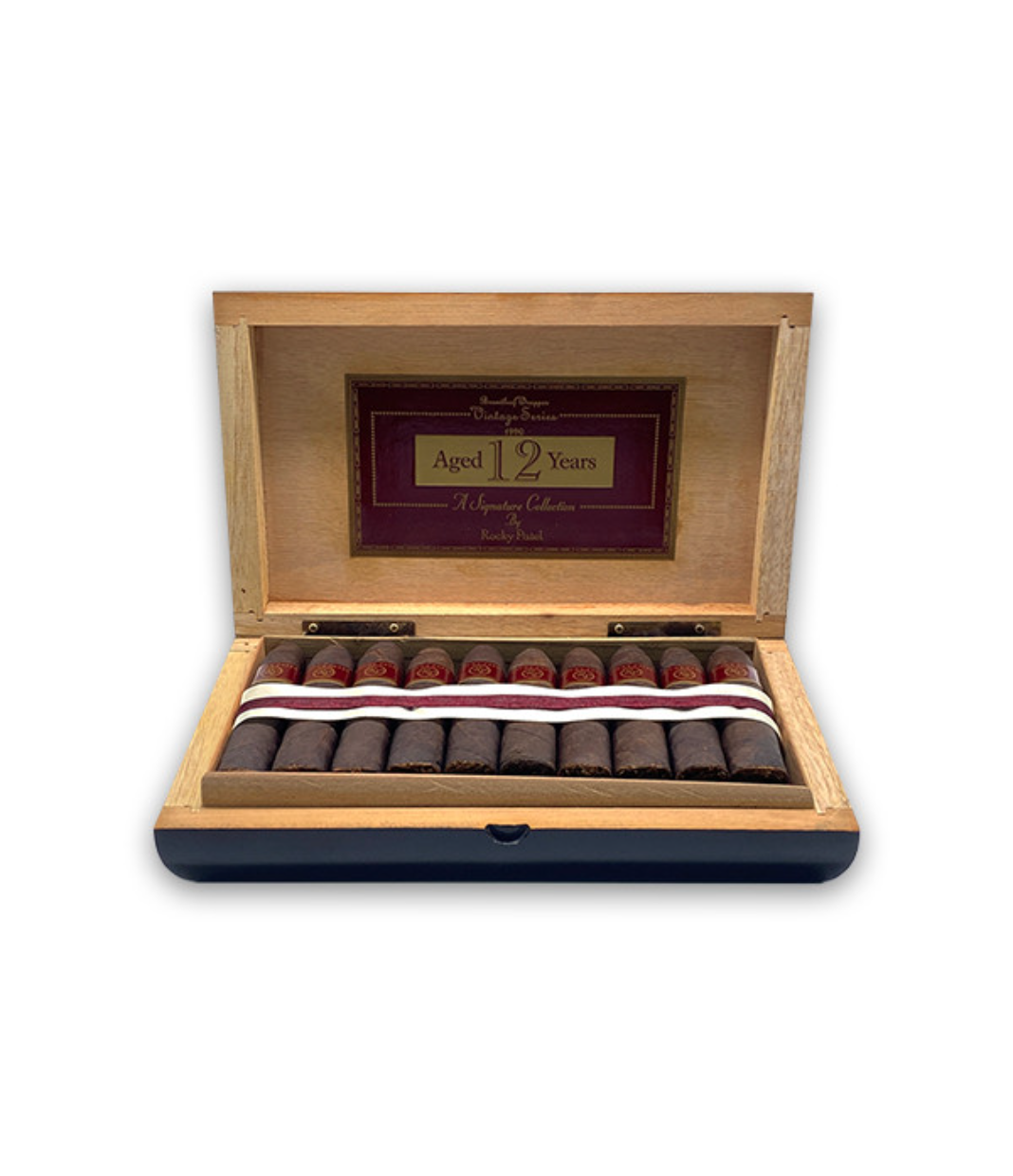 Rocky Patel Vintage 1990 Petite Belicoso Cigar Box of 20 close-up from AuCigars, premium Cuban cigar