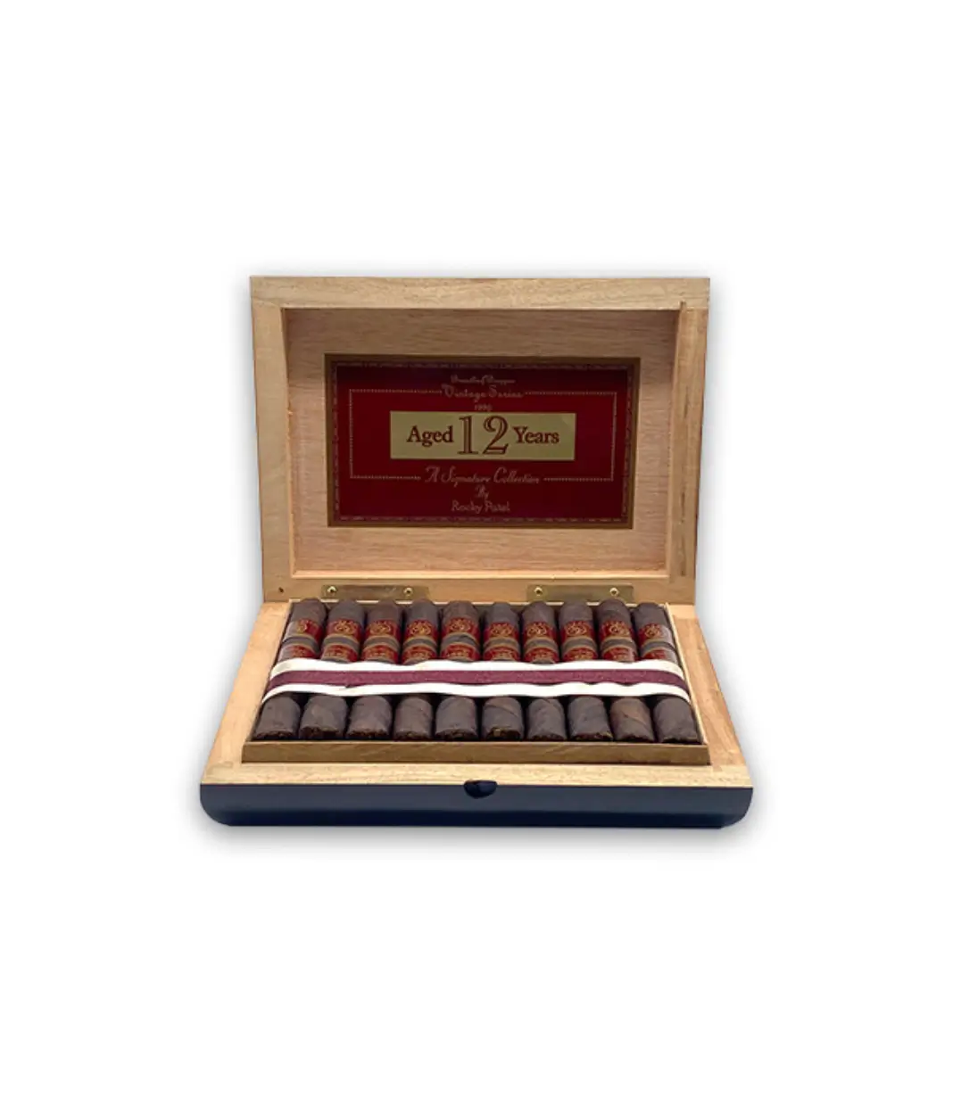 Rocky Patel Vintage 1990 Petite Corona Cigar Box of 20 close-up from AuCigars, premium Cuban cigar