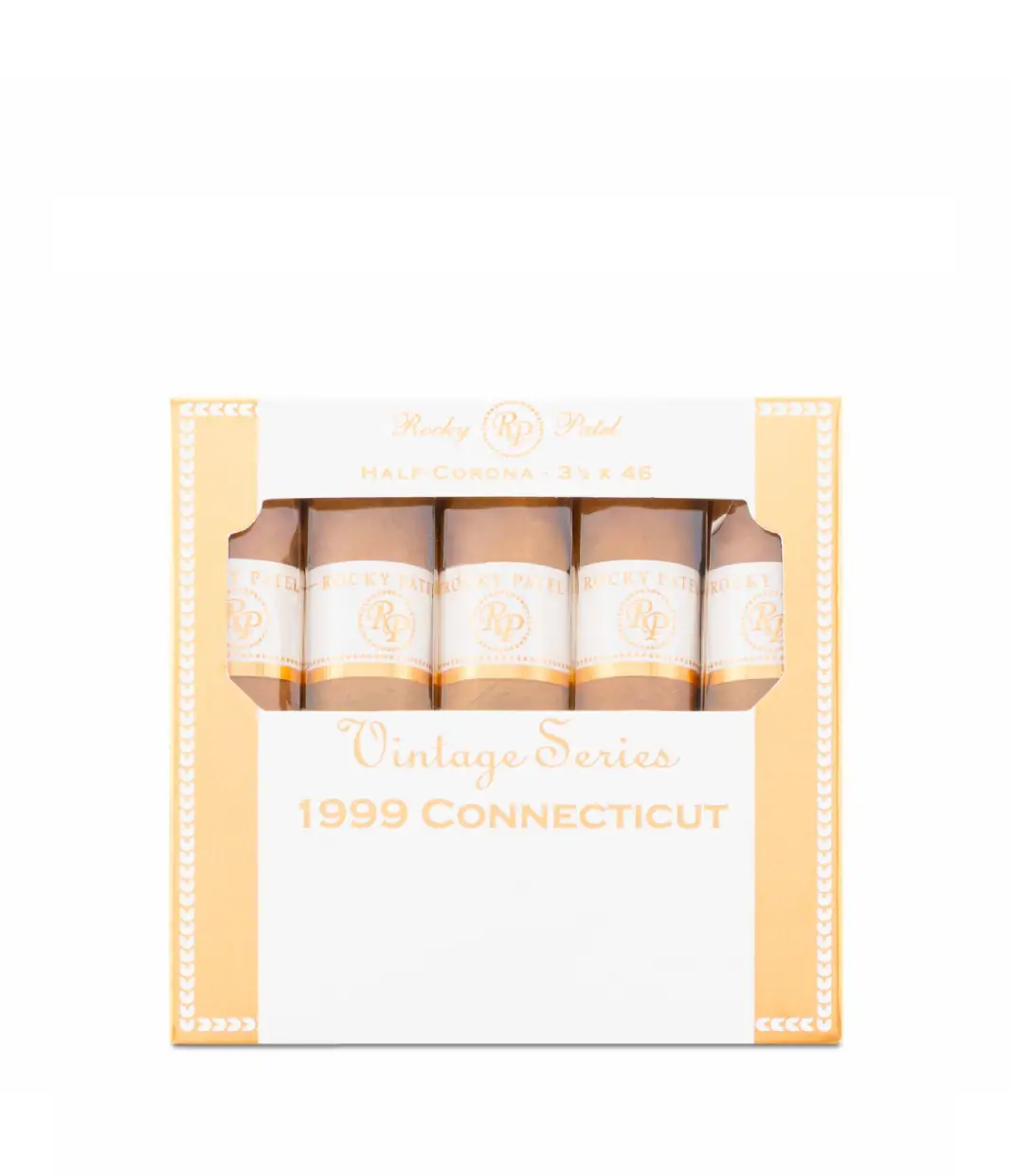 Rocky Patel Vintage 1999 Half Coronas Cigar Box of 10 X 5 close-up from AuCigars, premium Dominican Republic cigar