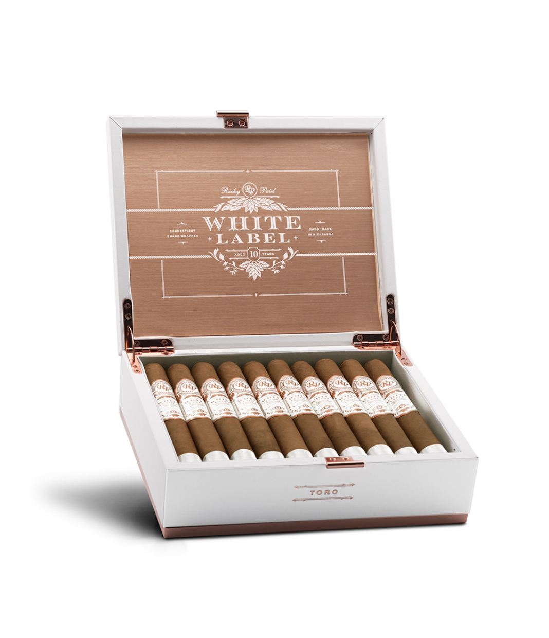 Rocky Patel White Label Toro Cigar Box of 20 close-up from AuCigars, premium Cuban cigar